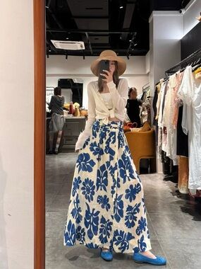 Floral Blue and White Maxi Skirt